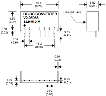 Габаритные размеры DC-DC преобразователей серии V2 в корпусе SIP